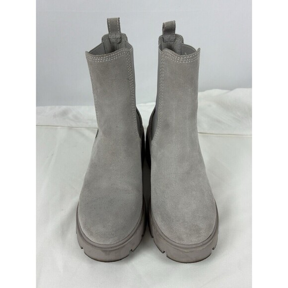 Steve Madden Hylan Haylan Boot Booties Light Grey Suede 8 Lug Sole - Picture 3 of 10